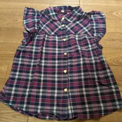 チェック柄フリル袖ワンピース 100cm