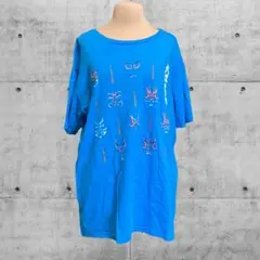 東京 大江戸天翔 デザイン 青 Tシャツ 半袖 歌舞伎 ゆるだぼ 大きめ