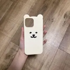 iPhone12ProMax クリーム白立体クマ耳シリコンケース シンプル可愛いのサムネイル