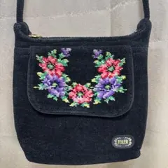 FEILER 花柄刺繍 ショルダーバッグ 黒