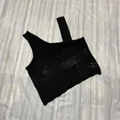 レディース　ブラック メッシュニットベスト M ビスチェ