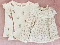 ウサギ柄とレースフリルのトップスセット