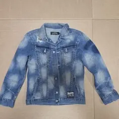 【キャバリア】デニムジャケット　Gジャン　ダメージ加工（レオパード柄）ブルー