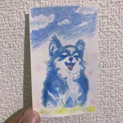 手描きミニ原画 犬 チワワ アート　水彩画