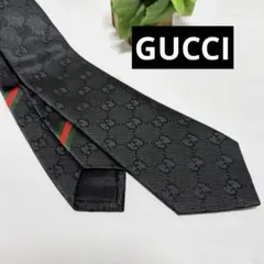 【美品】Gucci グッチ　ネクタイ　GG オールブラック　GG柄　スーツ