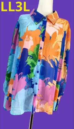 【大きいサイズLL3L】春色シアー花柄ブラウス新品☆カラフル派手シャツ