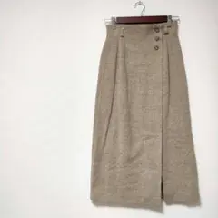 美品☆ヘリンボーン柄　ラップスカート調　ロングスカート　裏地あり　1012