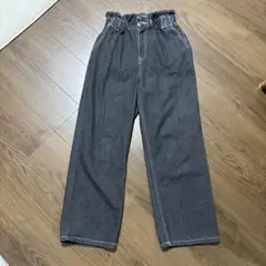ダークグレー ワイドレッグ　デニムパンツ　ブラック　美品
