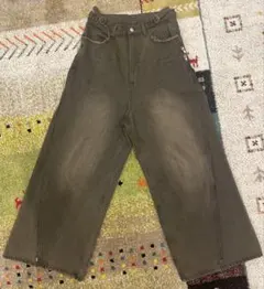 【GRANCY】グランシー ジップデザイン バギーデニム パンツ　ブラウン