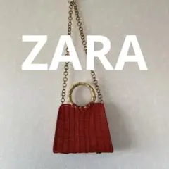 ZARA 赤 編み込みショルダーバッグ　ザラ　チェーン　お値下げのサムネイル