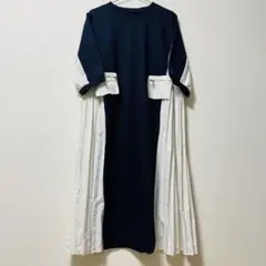 ネイビーとホワイトのロングワンピース M〜L