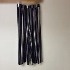 ストライプ柄ワイドパンツ ガウチョパンツ ネイビー Lサイズ