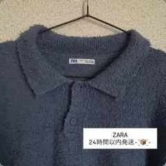 ZARA ポロシャツ サマーニット 【M】 ライトブルー ボタンなしのサムネイル