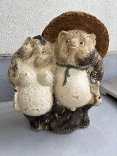 信楽焼 夫婦狸 置物 陶器 縁起物 レトロのサムネイル