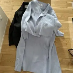 水色リブ編みカーディガン　コート