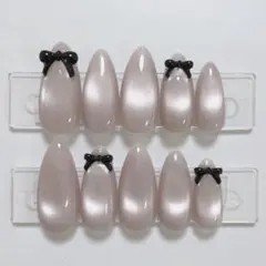 【現品】ネイルチップ 韓国風 マグネット シンプル リボン ピンク ガーリー