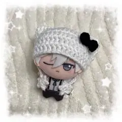 編み物 ちびぐるみ ぬい服 猫耳ニット帽 黒リボン