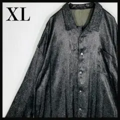 【大人気】ペイズリー柄 総柄シャツ サテン 長袖シャツ XL 黒 モード 古着のサムネイル
