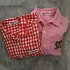 MIKI　HOUSE　子ども赤チェック・ピンク刺繍シャツ2枚セット