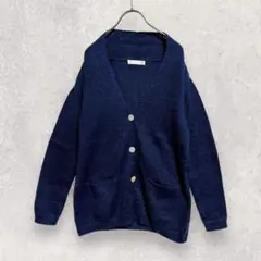カーディガン 長袖 M ネイビー ボタン付き ポケット シンプル