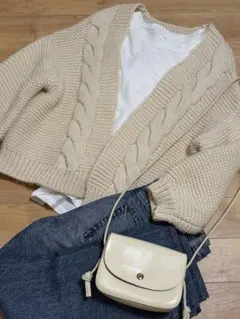 ケーブル編み カーディガン ニットカーディガン ケーブルニット ベージュ