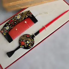 アンティーク風　鼈甲風　平打ち　簪　櫛　かんざし　着物　和装小物　X4