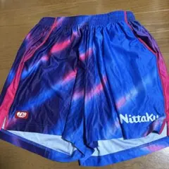 美品　ニッタク　Nittaku 卓球用 限定　ゲームパンツ　青赤　L