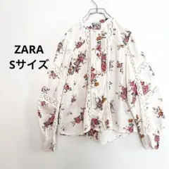 ZARA カットワークレース 花柄 ショート丈 ブラウス 総柄 大人かわいい
