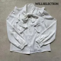 ウィルセレクションリボンフリルブラウス長袖ボウタイフリルカットソーシャツ白くるみ