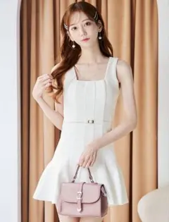 Jewels スクエアネック ノースリーブ ツイード フレアミニドレス