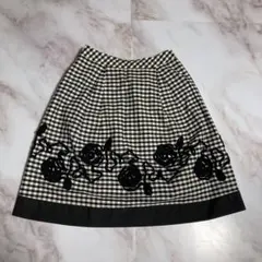 M’S GRACY ギンガムチェック フレアスカート 38 ローズ装飾
