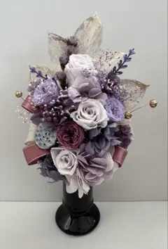 プリザーブドフラワー 仏花アレンジ、 Lサイズ、花器タッセル付