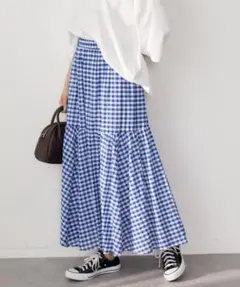 AMERICAN HOLIC◆インド丈違いティアードスカート／ブルーギンガムM