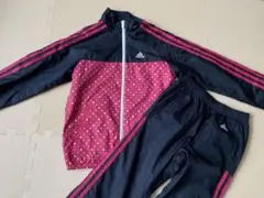 140㎝　adidas 水玉模様 ジャージ ネイビー　ピンク　セットアップ