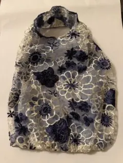 Francfrancフランフラン花柄刺繍チュール素材エコバッグ ネイビー