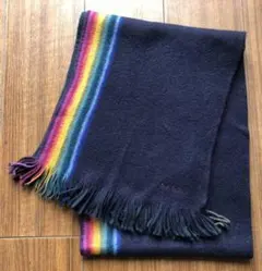ドイツ製 ポールスミス ウール マフラー マルチストライプ 刺繍ロゴ入り