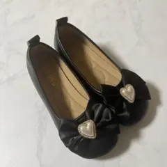 【新品未使用品】リボン付きハートモチーフ ブラックフラットシューズ　22cm
