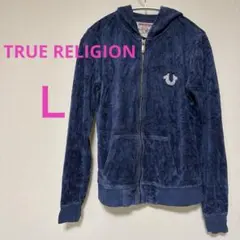 TRUE RELIGION ネイビー パーカー 【Ｌ】レディース ベロア生地