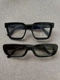 ブラックメガネ　ブラックサングラス　2点セット