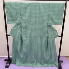 Y★3469★ ポリエステル 小紋 袷 暗い緑色 洗える着物