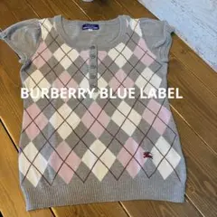 BURBERRY BLUE LABEL アーガイル半袖セーター綿100% 38M