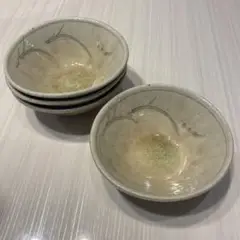 陶器製茶碗 4個セット 植物模様