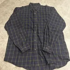 UNIQLO 長袖シャツ L ネイビーとグリーンのチェック柄