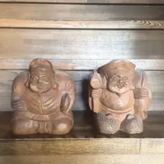 木製 福の神像 置物 2体セット大黒様 恵比寿様 七福神
