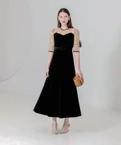 LEJA ビスチェ風ウエストベルト花柄レースドレス