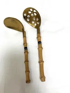 京都 有次 真鍮 竹柄 チリレンゲ 穴あき 穴なし 2本セット 未使用 