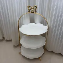 リボン 小物 3段トレイ シルバー ケーキスタンド ロマプリ オシャレ