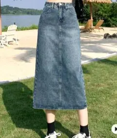 デニムスカート　新品未使用　ロング　スリット　 カジュアル　韓国　Mサイズ