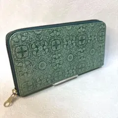 美品　HIRAMEKI モリス ラウンドファスナー長財布 緑のサムネイル
