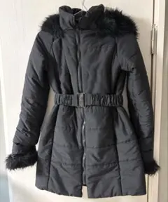 ファーコート ダウンコート 黒 ミディアム丈